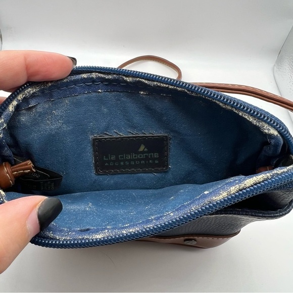 Vintage Liz Claiborne Navy Blue & Brown Mini Crossbody Purse - Picture 5 of 7